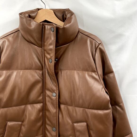 Hollister Jackets & Blazers - Hollister brown faux leather puffer jacket